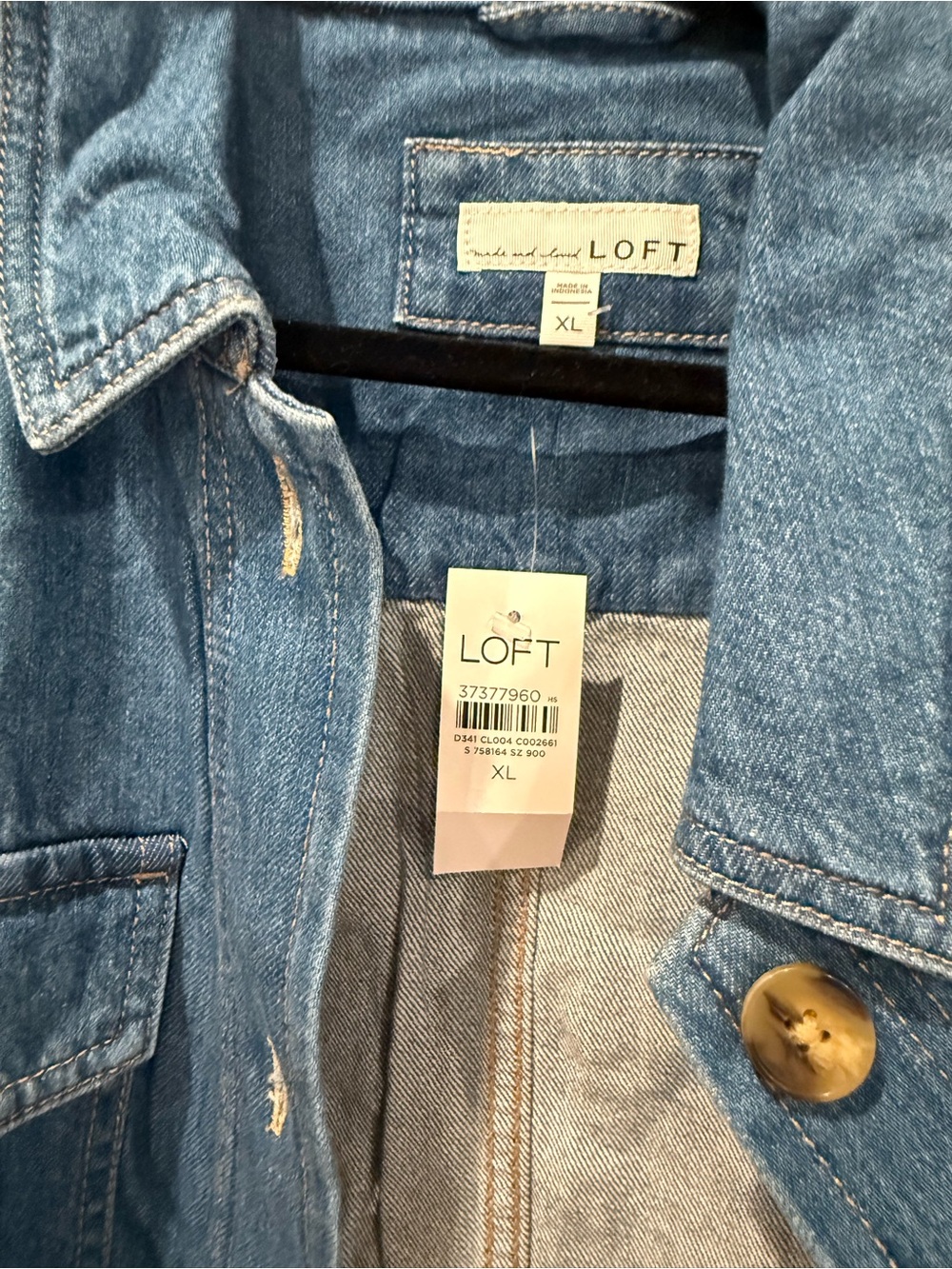 LOFT Blue Denim Shacket with Button-Front - Picture 2 of 3